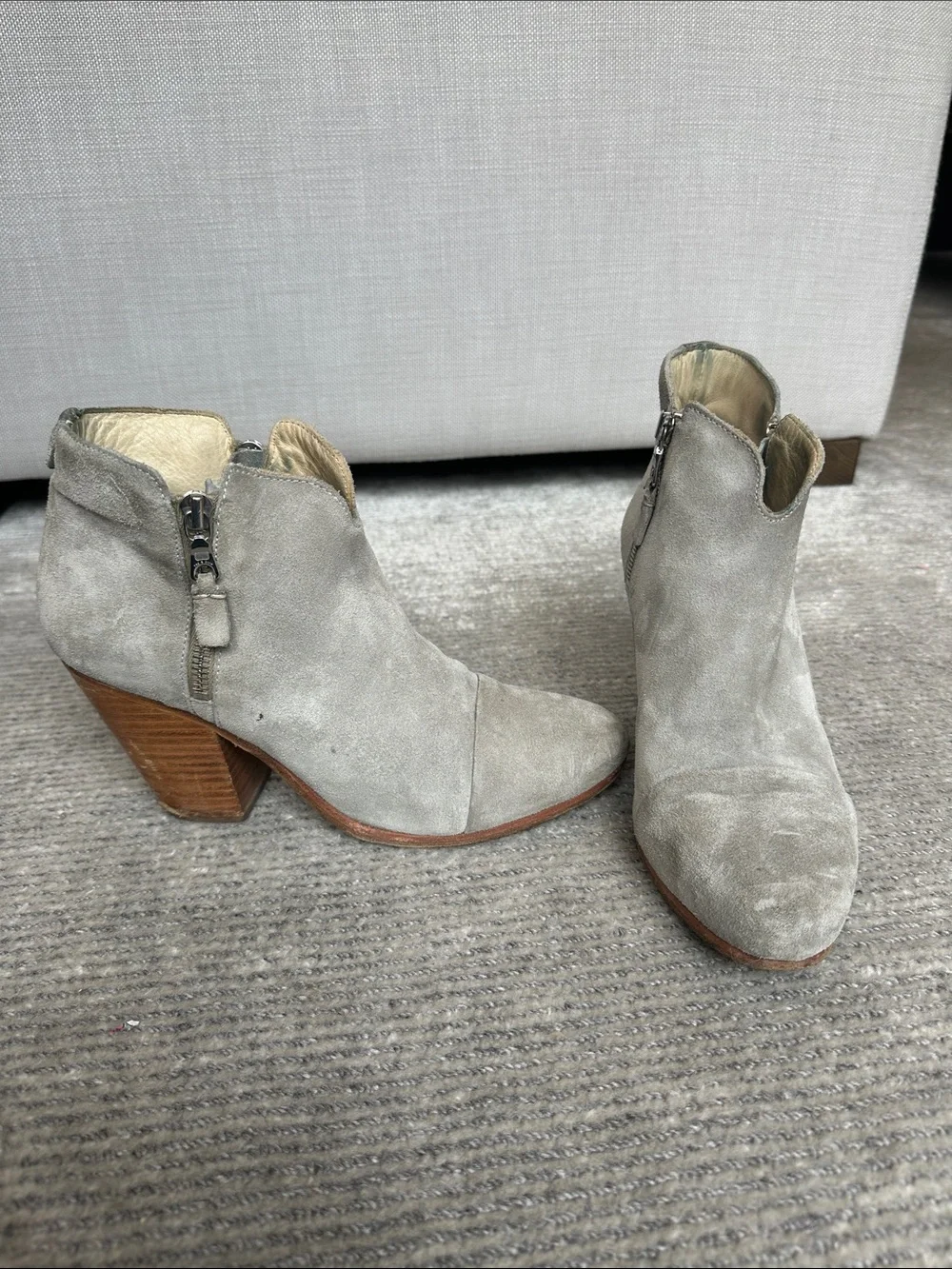 rag & bone Light Gray Suede Ankle Booties with Stacked Heel